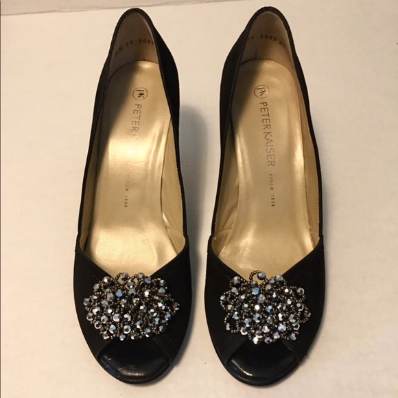 Peter Kaiser Black Suede Embellished Open Toe Heel - Picture 1 of 7